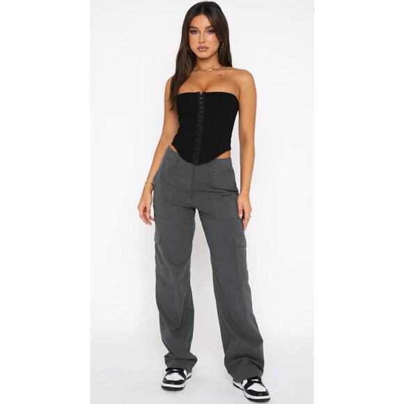 White Fox Know Your Worth Cargo Pants XS Gray Utility Baggy Skater Casual - Picture 1 of 12